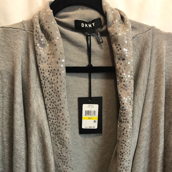 DKNY Gray sequin cardigan NWT Size M/L - Picture 8 of 8